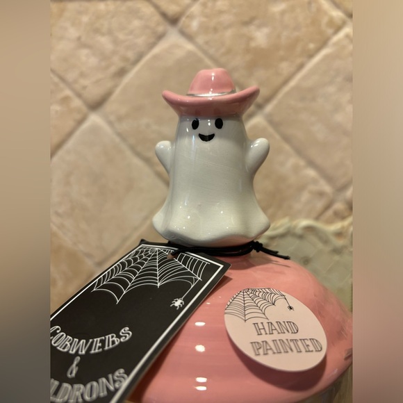 Cobwebs & Cauldrons Ghost with Cowboy Hat Glass Candy Jar - Picture 8 of 8